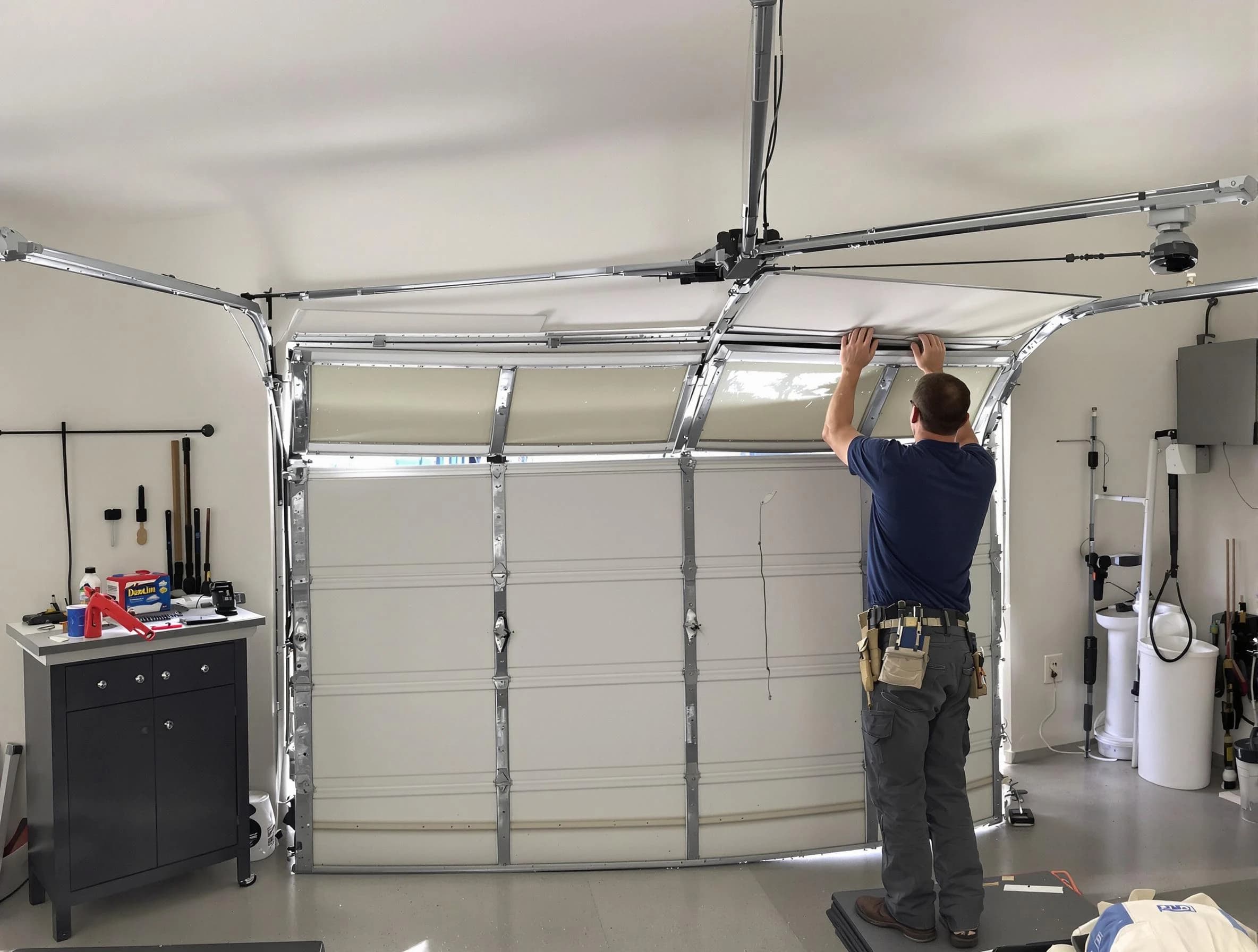 Sandia Heights Garage Door Repair specialist performing precise section replacement on Sandia Heights garage door