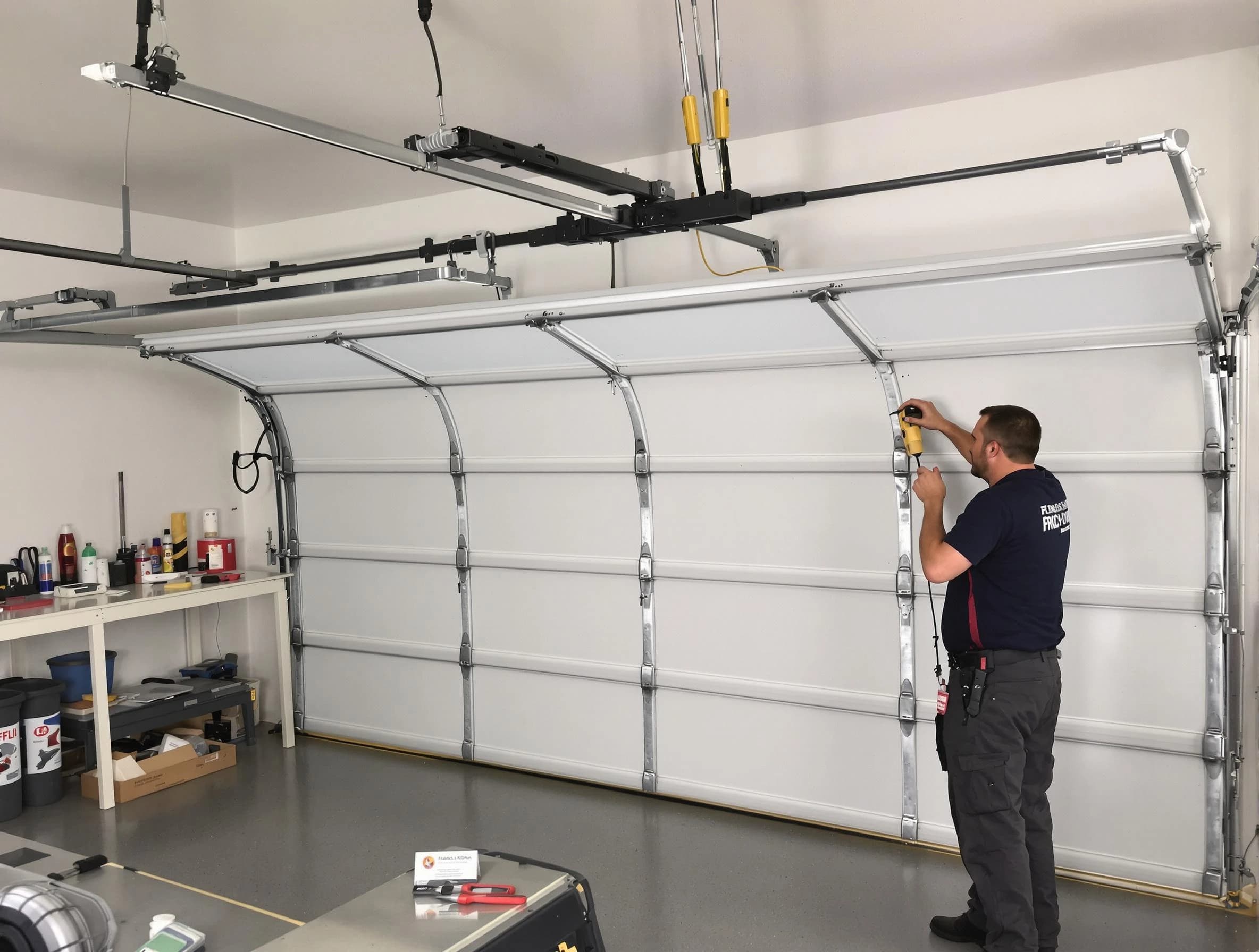 Sandia Heights Garage Door Repair certified technician performing overhead door system repair in Sandia Heights