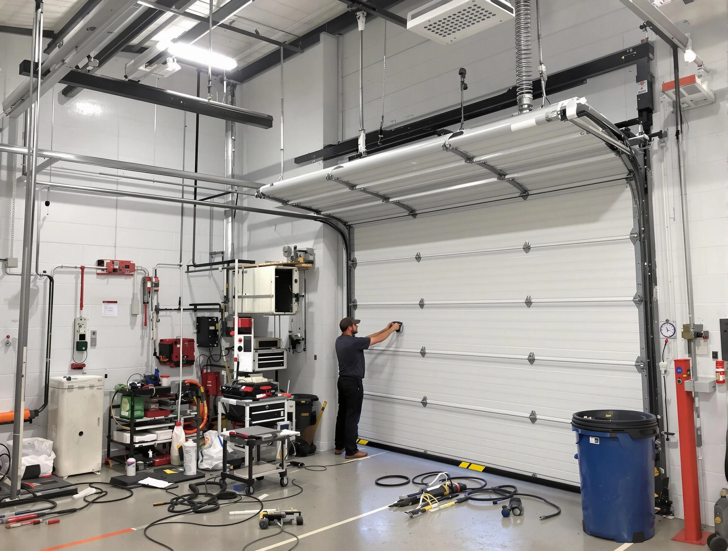 Sandia Heights Garage Door Repair certified technician performing commercial door repair at a Sandia Heights business facility