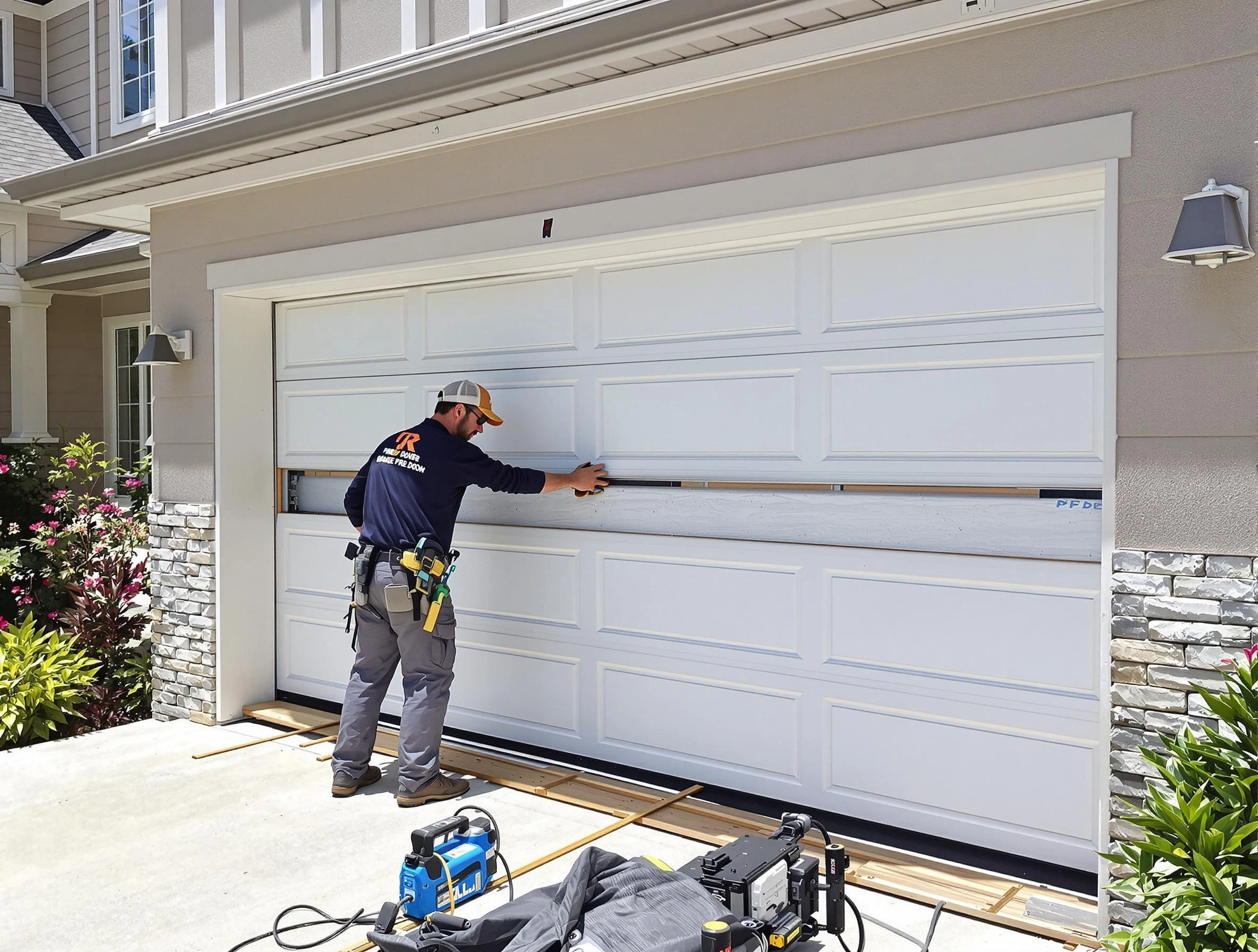 Sandia Heights Garage Door Repair team performing complete garage door replacement at Sandia Heights residence