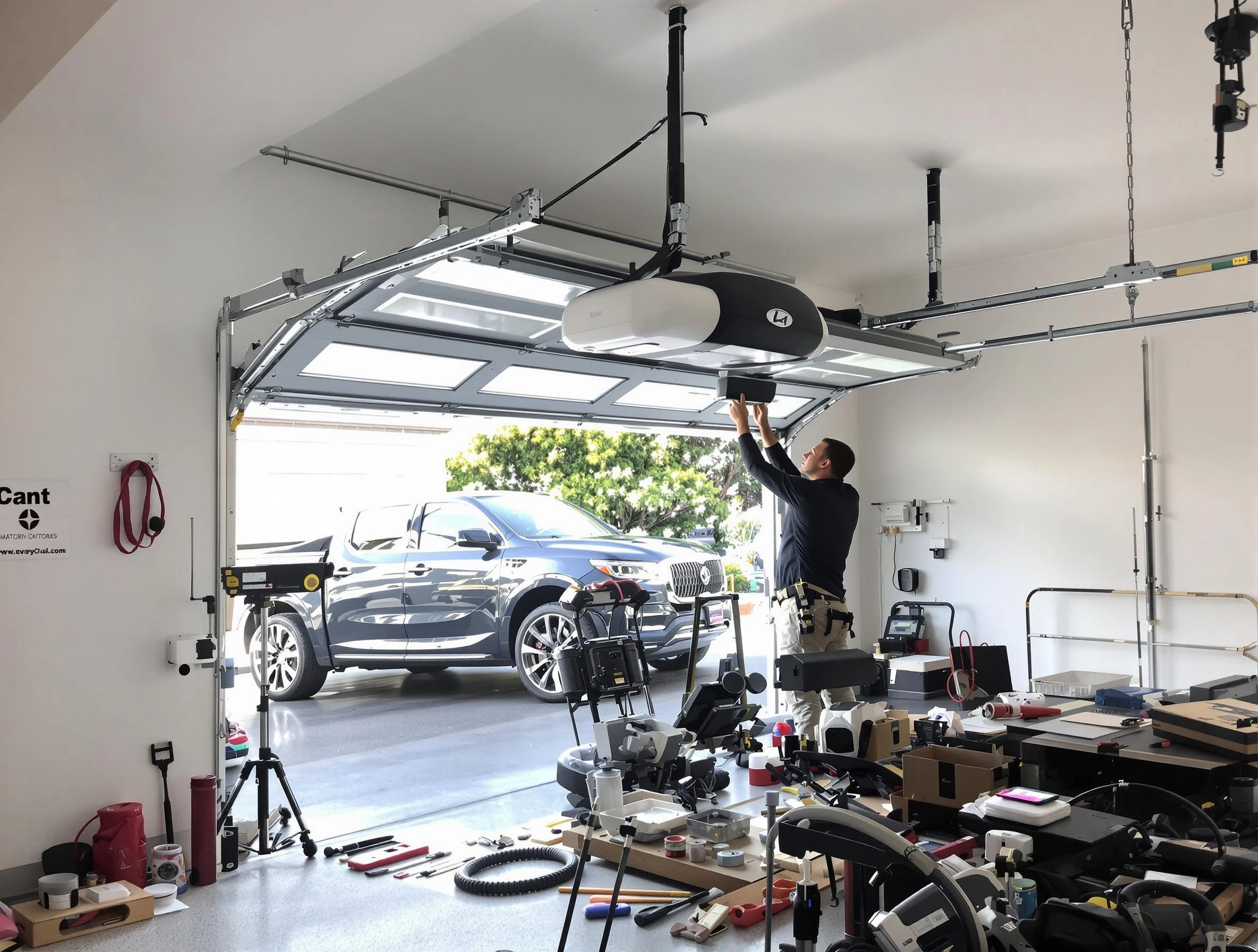 Sandia Heights Garage Door Repair specialist installing smart garage door opener system in Sandia Heights home