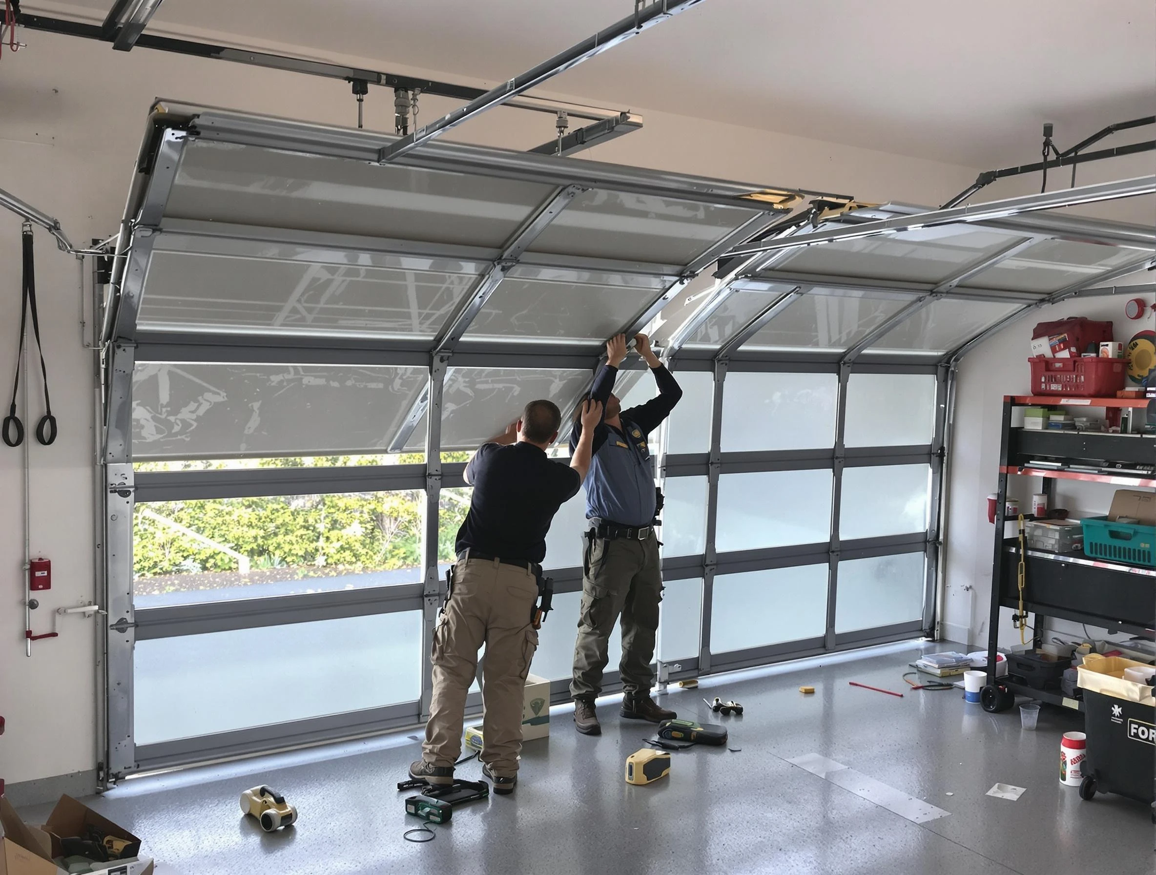 Sandia Heights Garage Door Repair expert performing precise panel replacement on Sandia Heights garage door