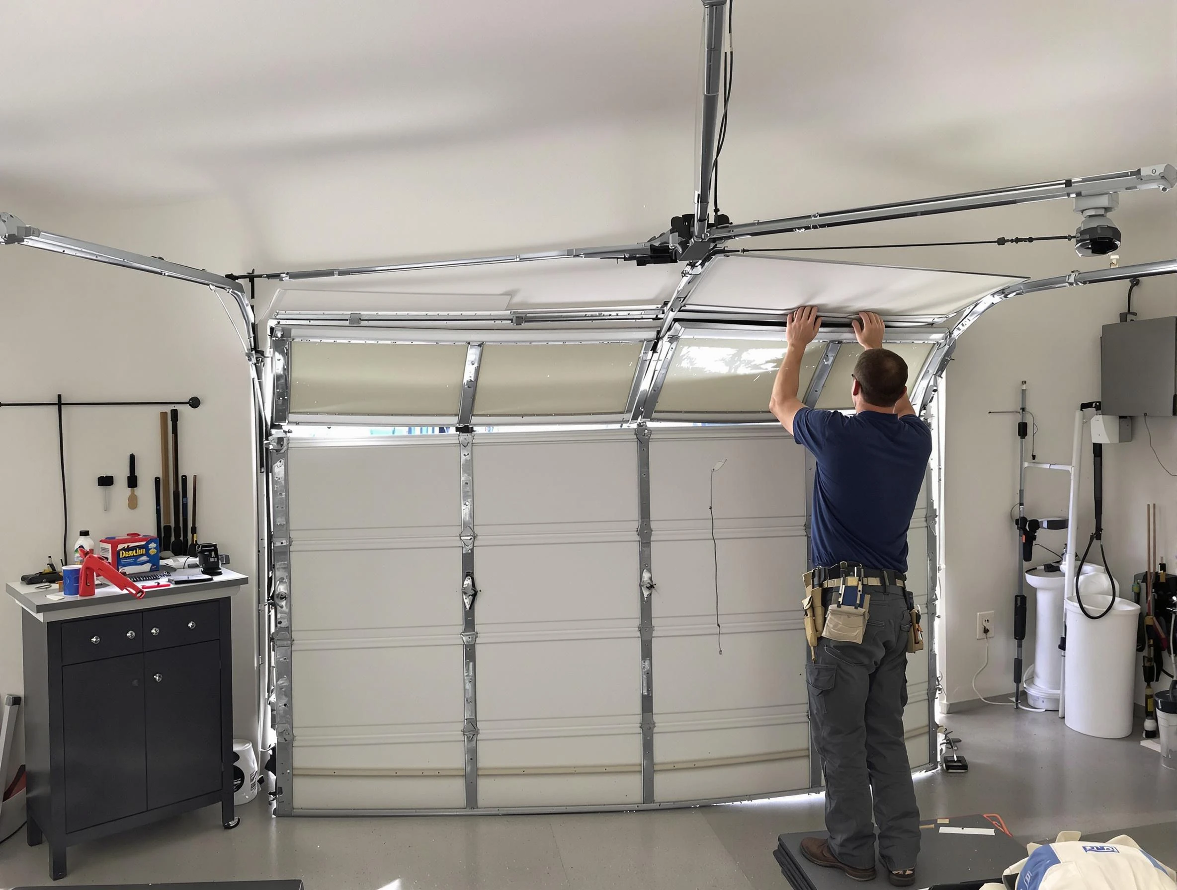 Sandia Heights Garage Door Repair specialist performing precise section replacement on Sandia Heights garage door