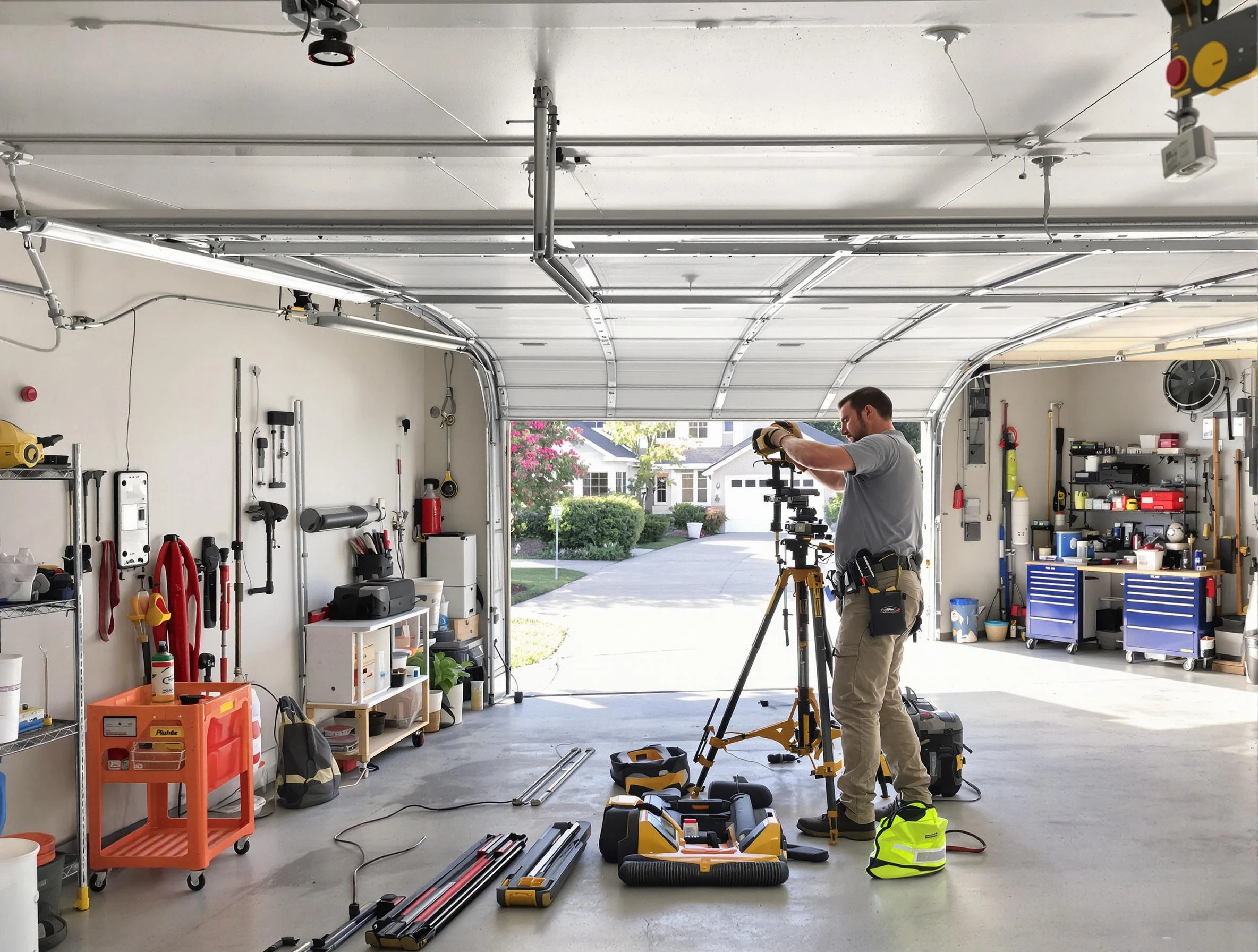 Sandia Heights Garage Door Repair specialist performing laser-guided track alignment in Sandia Heights